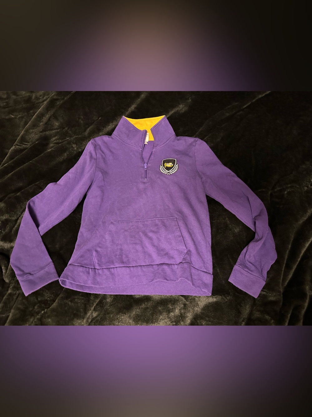 PINK VICTORIA'S SECRET X 5th & OCEAN LSU TIGERS 1/4 Zip Fleece Pullover Sz XS